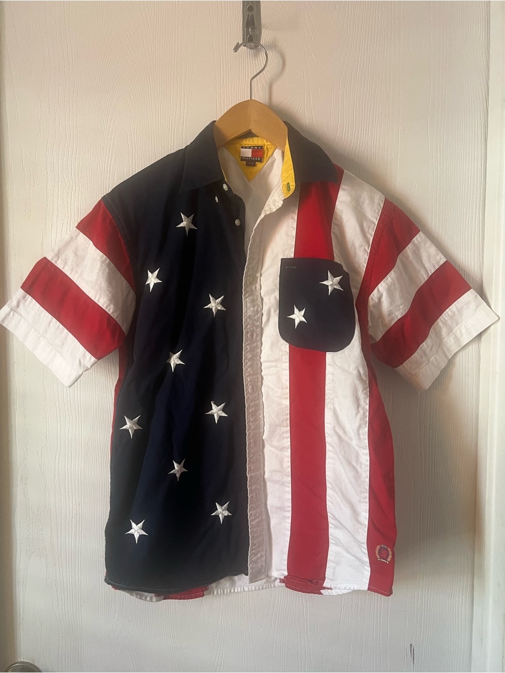 Vinrtage Tommy Hilfiger Shirt Red White Blue USA Flag American Patriotic men L